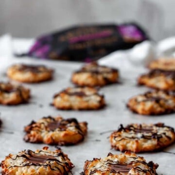 rows of chocolate caramel coconut macaroons