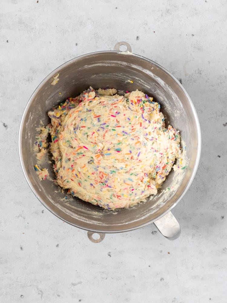 A bowl of funfetti cookie dough