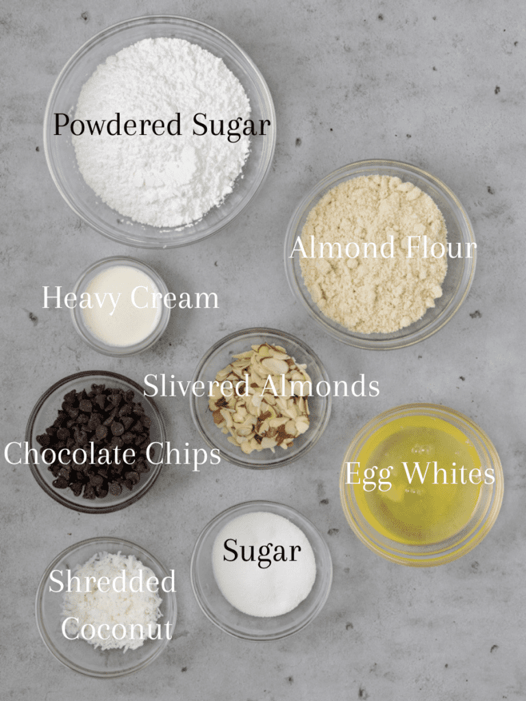 Ingredients for almond joy macarons