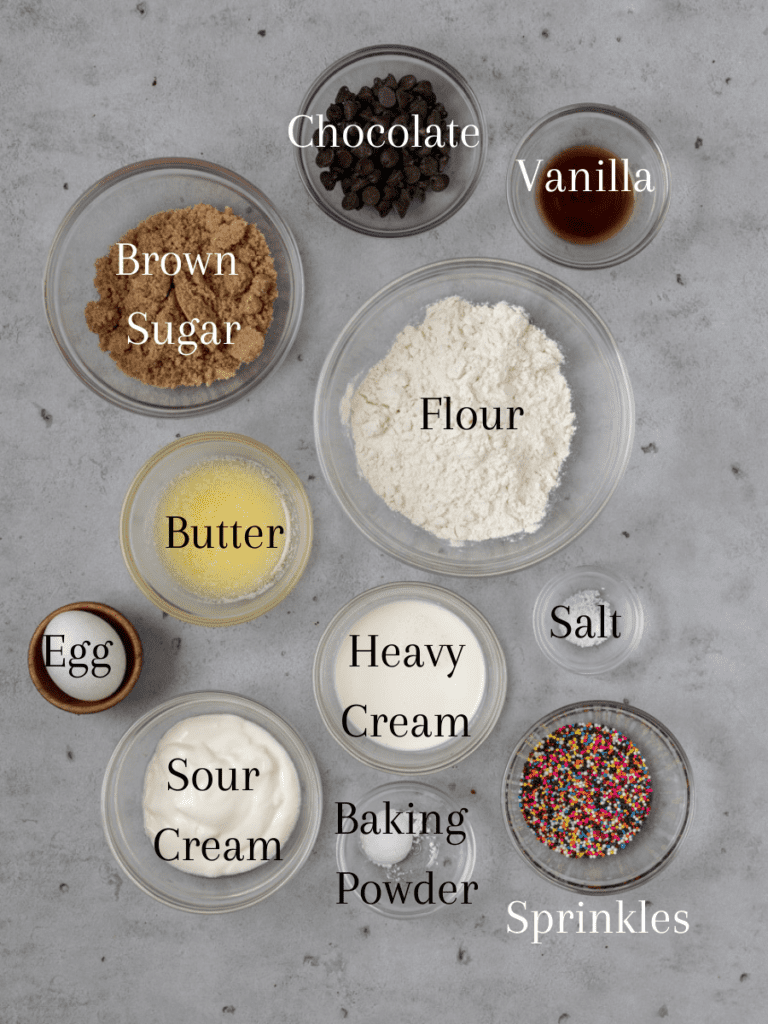 ingredients for homemade baked donuts with chocolate glaze