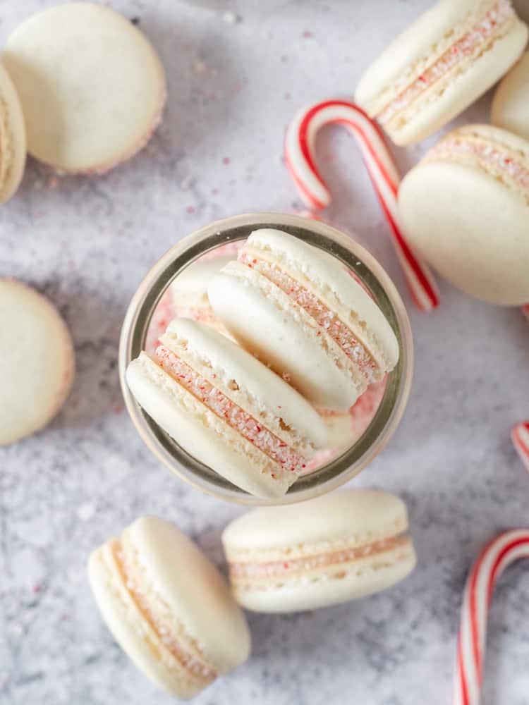 Looking down on a stack of french macarons