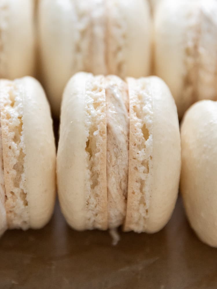 A close up of one macaron
