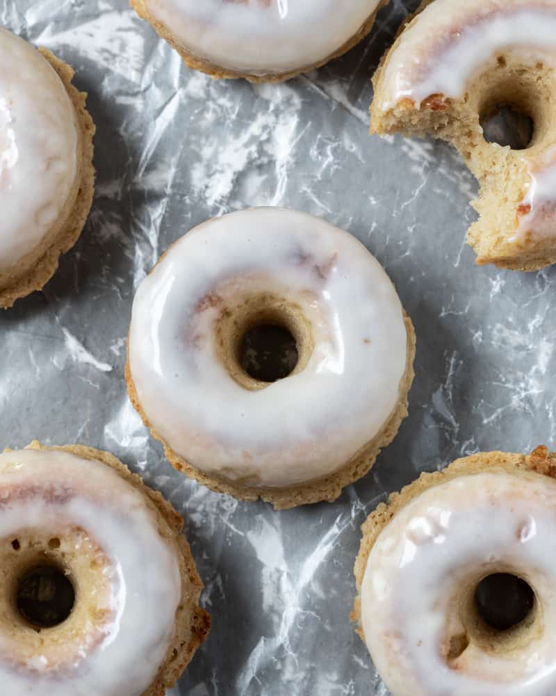 Looking down on brown butter baked donuts