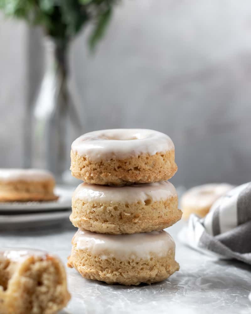 A stack of three brown butter donuts