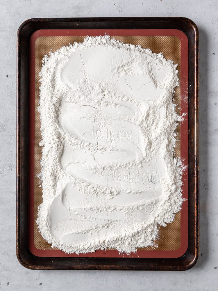 the heat-treated flour on a baking sheet