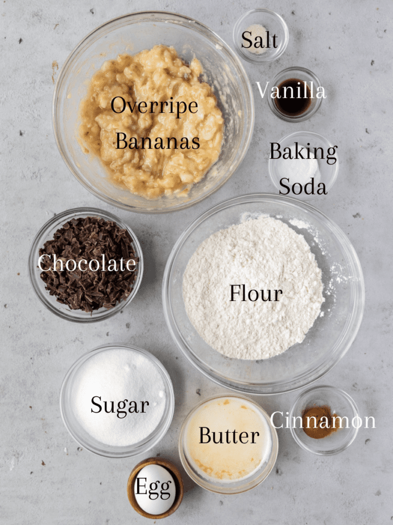 All of the ingredients for cinnamon sugar banana bread