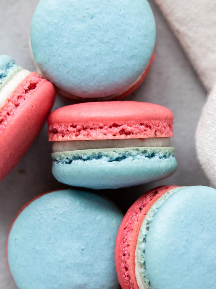 looking down on a pile of french macarons