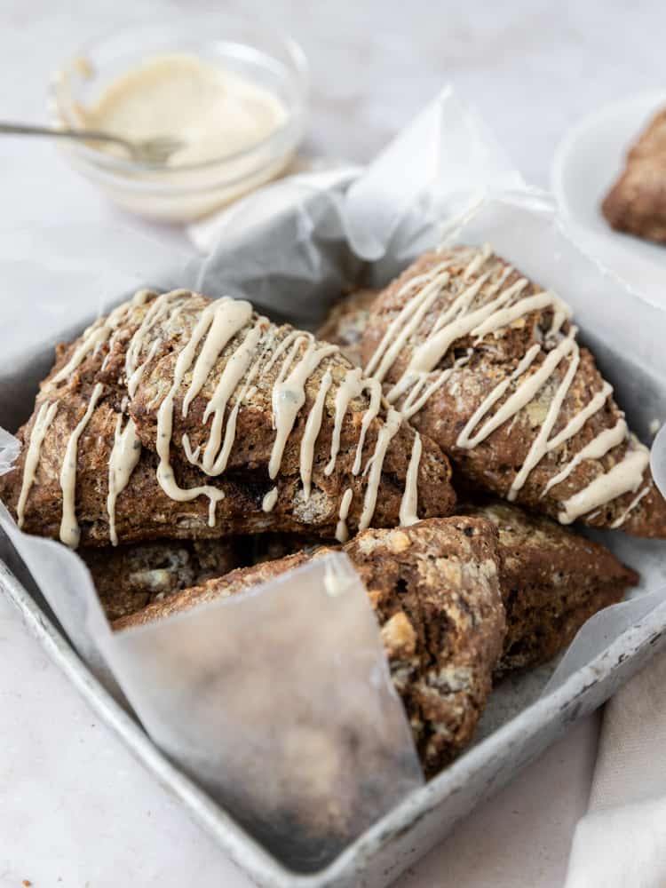 a batch of homemade scones in a pan