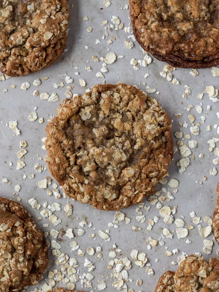 looking down on a dairy-free oatmeal cookie