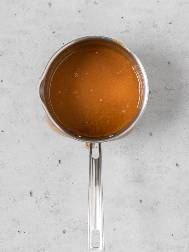 the homemade caramel in a saucepan