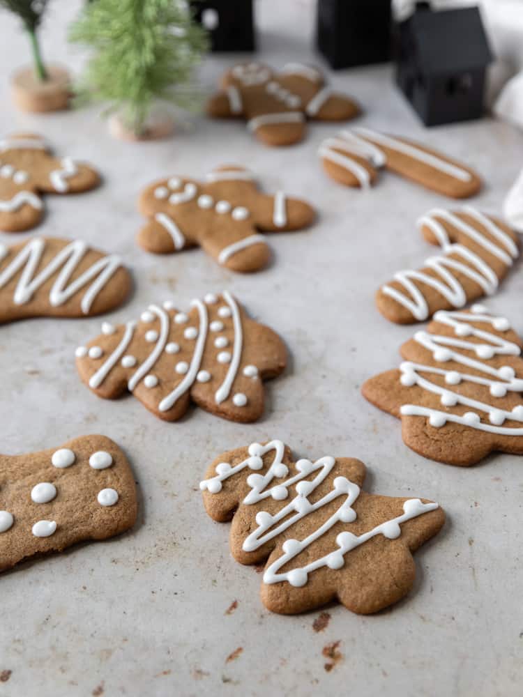 A bunch of gingerbread cookie cut into all different shapes