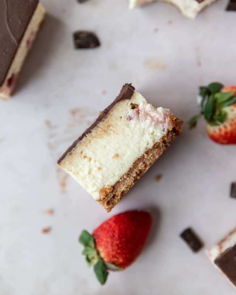 looking down on a creamy cheesecake bar