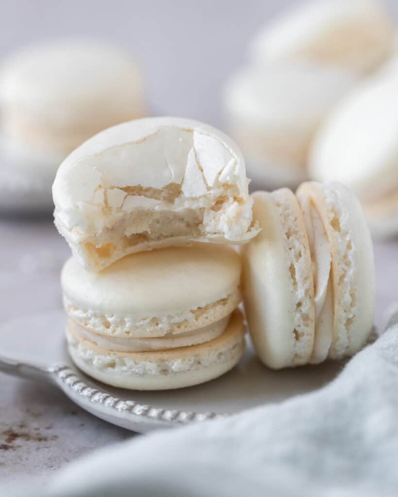 a stack of three brown butter macarons
