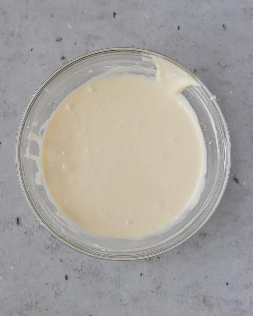 the vanilla cheesecake filling in a bowl