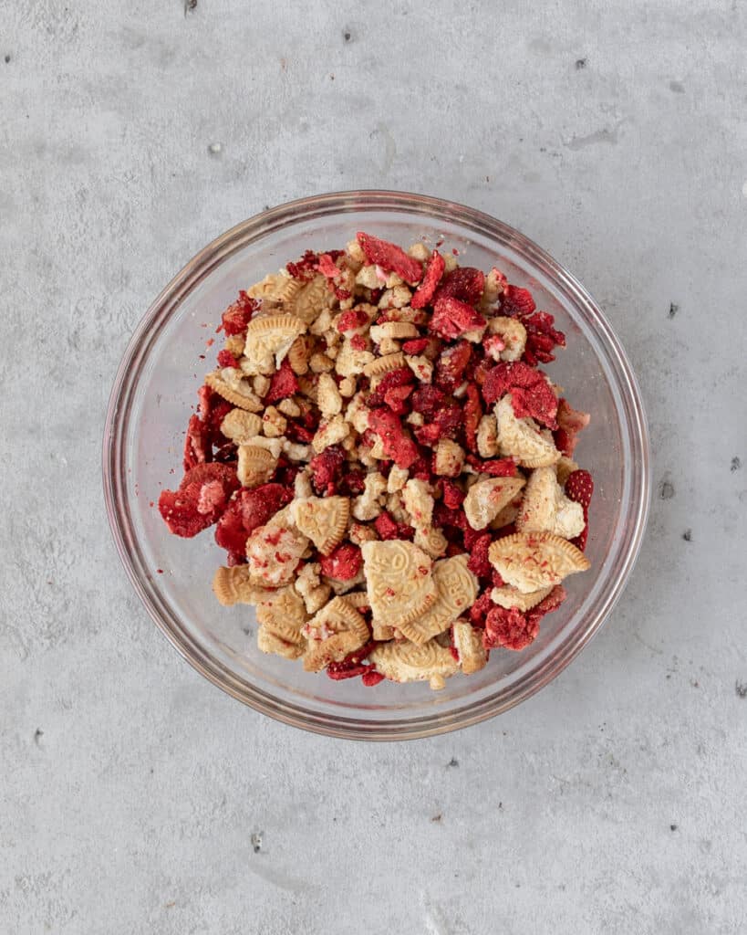 the strawberry crunch mixture in a bowl