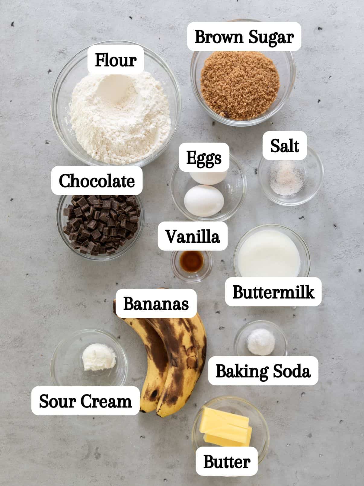 all of the ingredients laid out and labeled on a grey background.