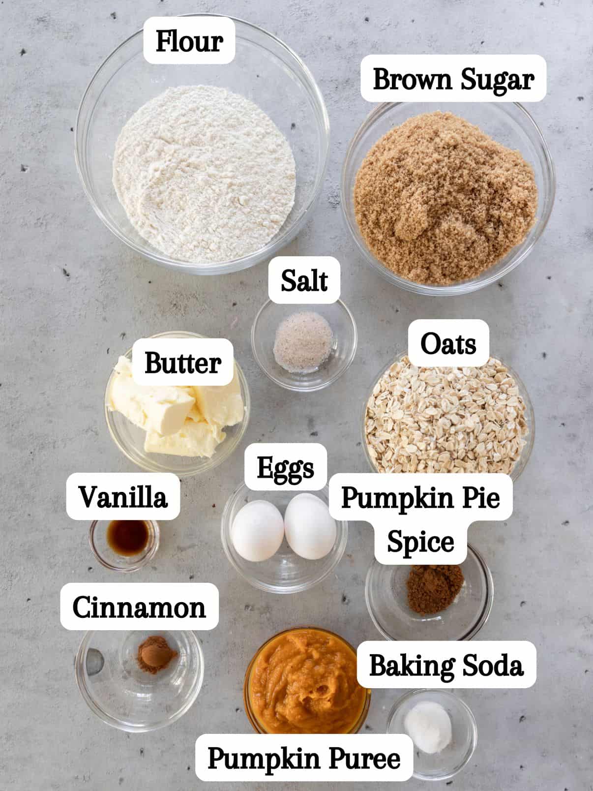 all of the ingredients laid out and labeled on a grey background.